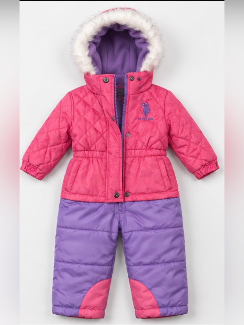 U.S. Polo Assn. Girls Pink & Purple Fleece-Lined Snowsuit 24M Ski Suit 2T